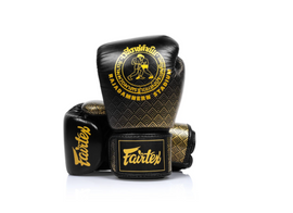 The Fairtex X Rajadamnern Premium Boxing Gloves BGV-RAJADAMNERN combine premium performance, superior protection and exclusive Rajadamnern Stadium styling for Muay Thai, boxing and kickboxing training.