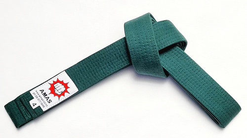 Shop the Budo Martial Arts Green Belt – durable 4cm wide cotton belt for Karate, Judo, Aikido, TKD & Kickboxing. Sizes 0–7. Symbol of advanced training.