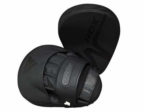 Shop RDX T15 Noir Focus Pads in NZ – durable ConvEX leather boxing mitts with EVA-LUTION foam, breathable hand compartment, EZ Grip Ball & secure hook-and-loop straps.