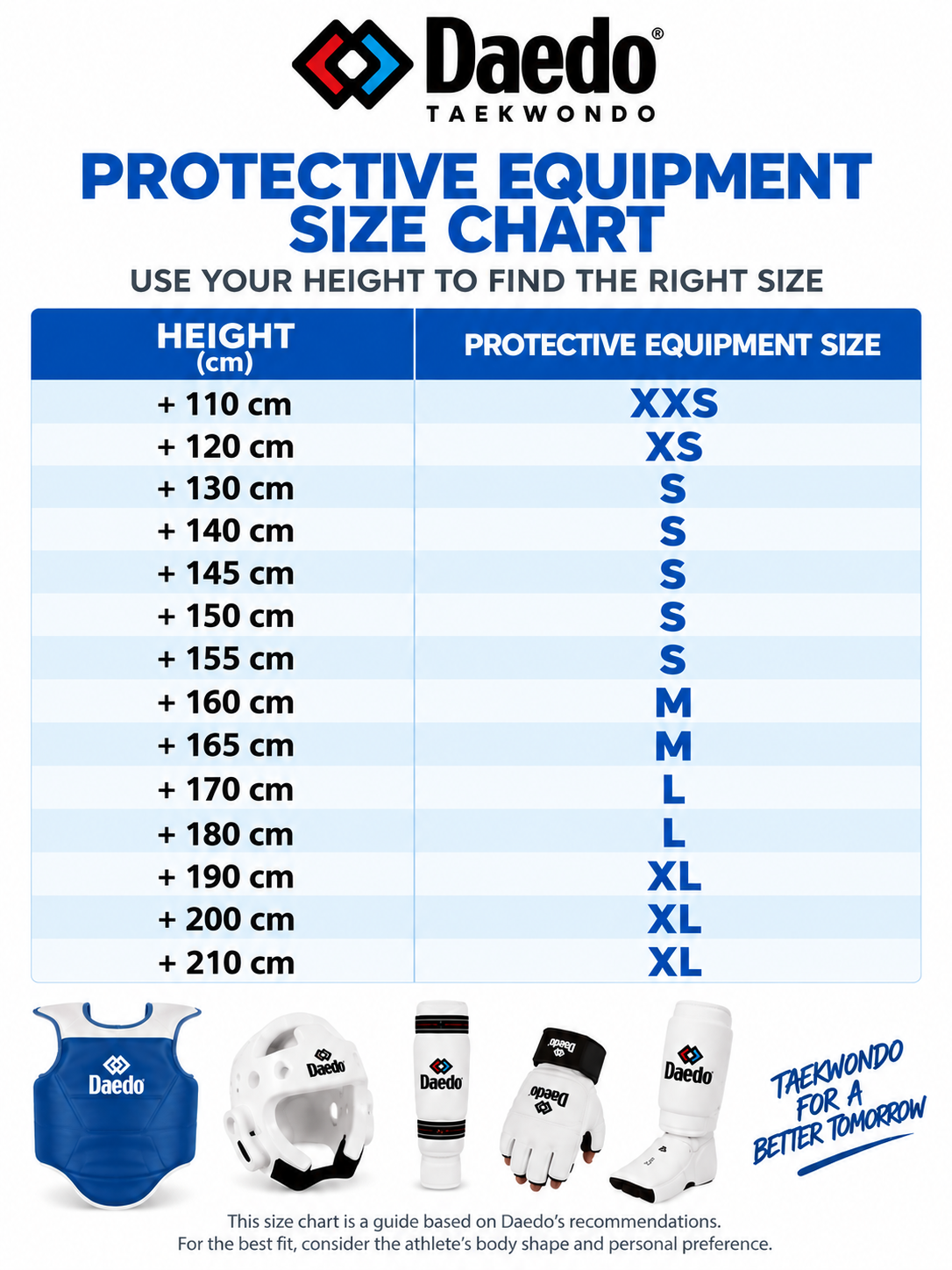 Daedo Size chart