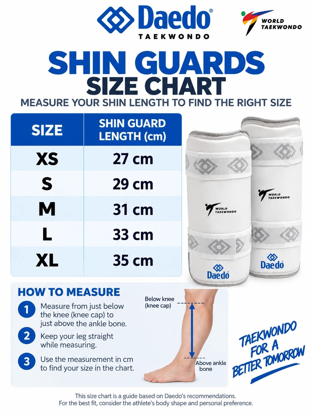 Daedo size chart