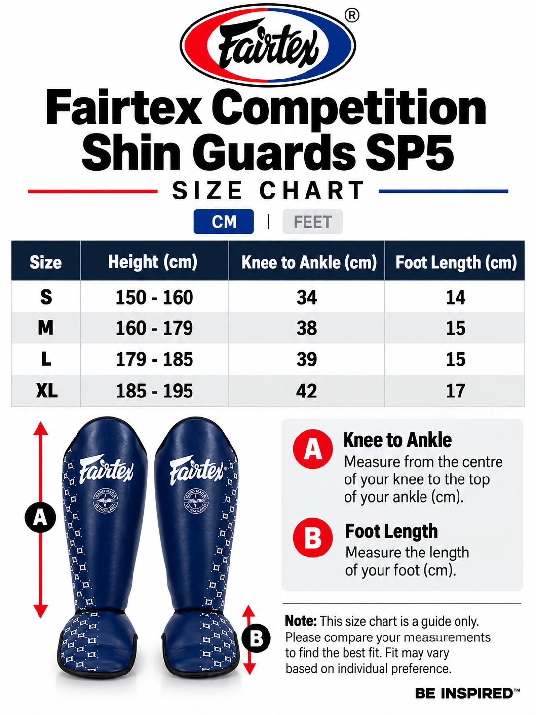 fairtex size chart