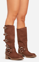 【mnem】1132 Fold Buckle Middle Boots (4 cm) 13-06-