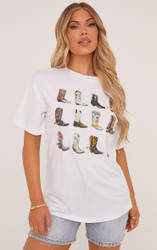 CowboyKate Tシャツ Oversized Cowboy Boots Graphic Print T-Shirt In White | EGO