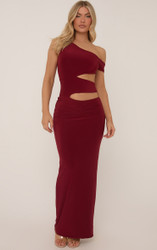 simply beautiful burgundy one-shoulder cutout maxi dress Asymmetric One Shoulder Cut Out In Slinky | EGO US 3.5 Navy Blue Dress With Size:Intelligent A bold asymmetric party