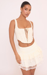 Mid Rise Lace Trim Frilled Rara Mini Skirt In Cream | EGO US | EGO