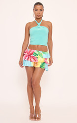 Low Waist Layered Frill Hem Mini Skirt In Multi Abstract Print