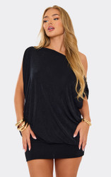 Off The Shoulder Draped Asymmetric Mini Dress In Black, Women's Size US 2 - EGO