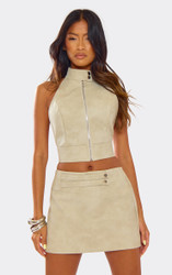 High Neck Zip Front Open Back Top In Stone | EGO US | EGO