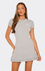 Short Sleeve Swirl Logo Detail Mini Dress In Grey Cable Knit | EGO