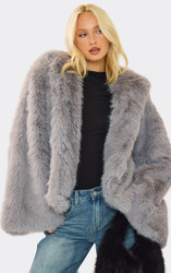 Hooded Oversized Coat In Grey Faux Fur | EGO US | EGO