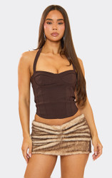 Ruched Detail Mini Skirt In Brown Faux Fur | EGO US | EGO
