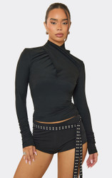 High Neck Wrap Detail Top In Black | EGO US | EGO
