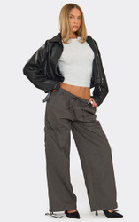 Mid Rise Utility Wide Leg Cargo Trousers In Charcoal Grey | EGO US