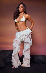 Tie Waist Frilled Detail Trousers In Cream | EGO US | EGO