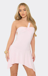 One Shoulder Open Back Hanky Hem Mini Dress In Baby Pink | EGO US