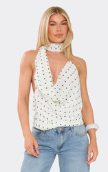 Cowl Neck Scarf Top In White Polka Dot | EGO US | EGO