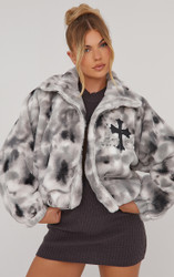 Oversized Crucifix Detail Bomber Jacket In Black Acid Wash Faux
