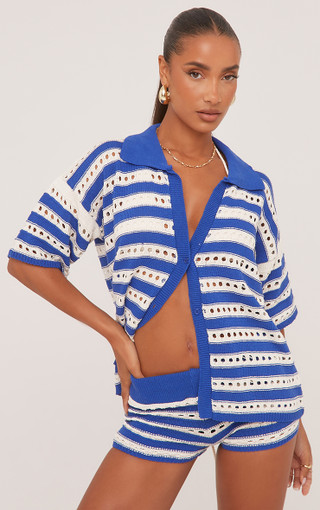 Evisen メッシュシャツ STRIPE CROCHET SHIRT Evisen メッシュシャツ STRIPE CROCHET SHIRT