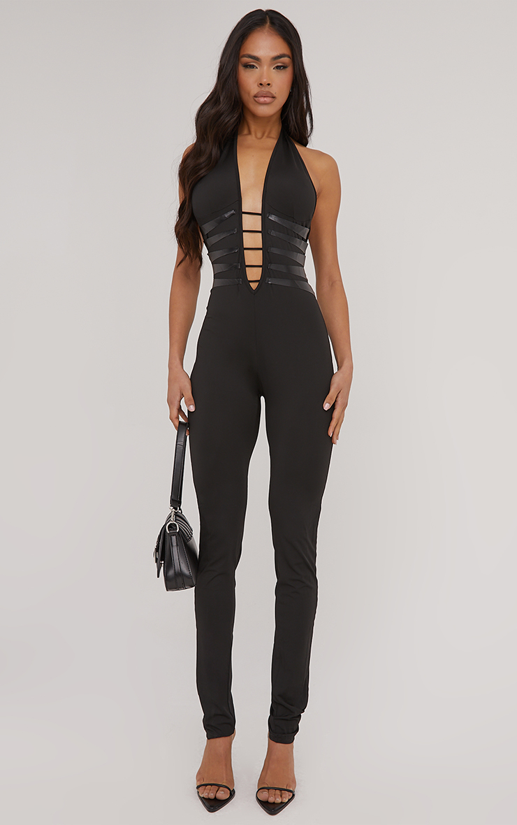 Extreme Plunge Strap Detail Jumpsuit In Black | EGO US | EGO