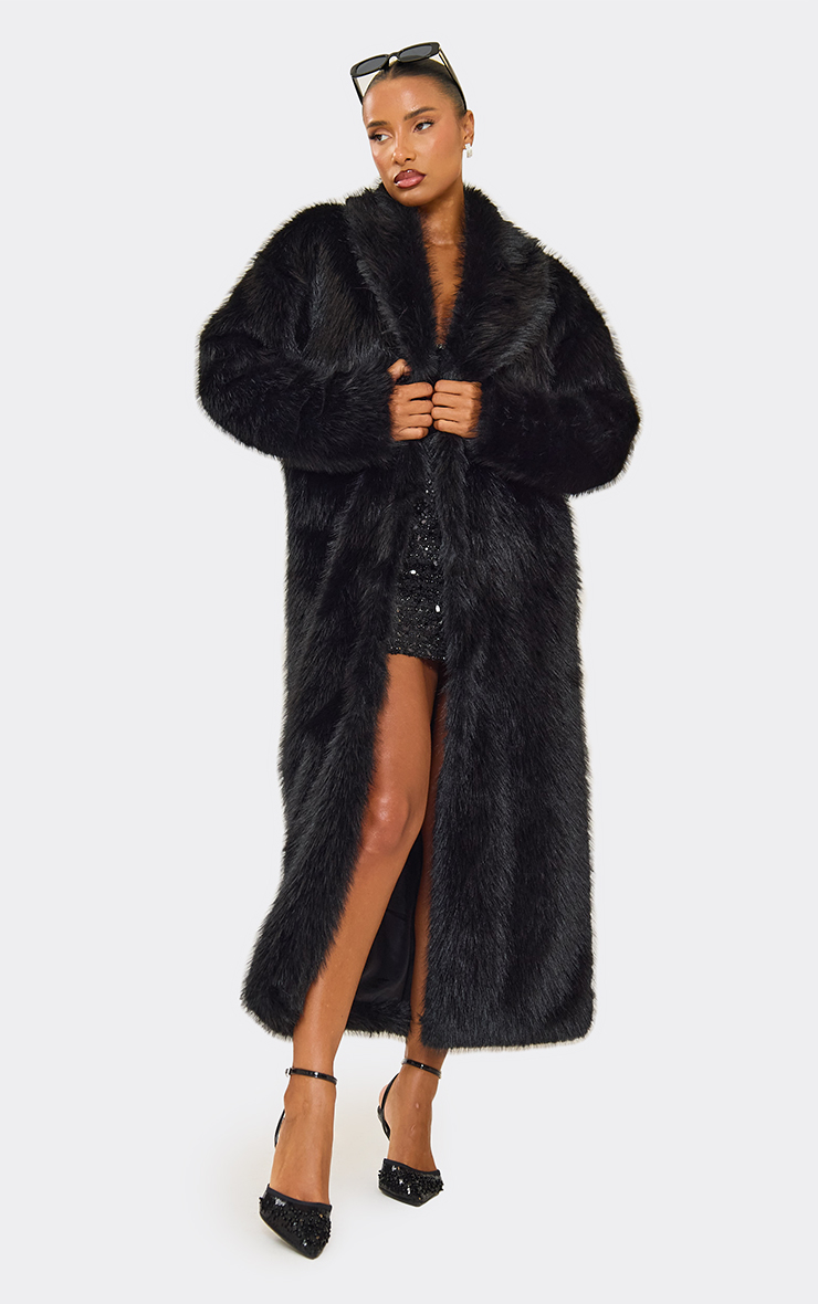 Oversized Maxi Coat In Black Faux Fur | EGO US | EGO
