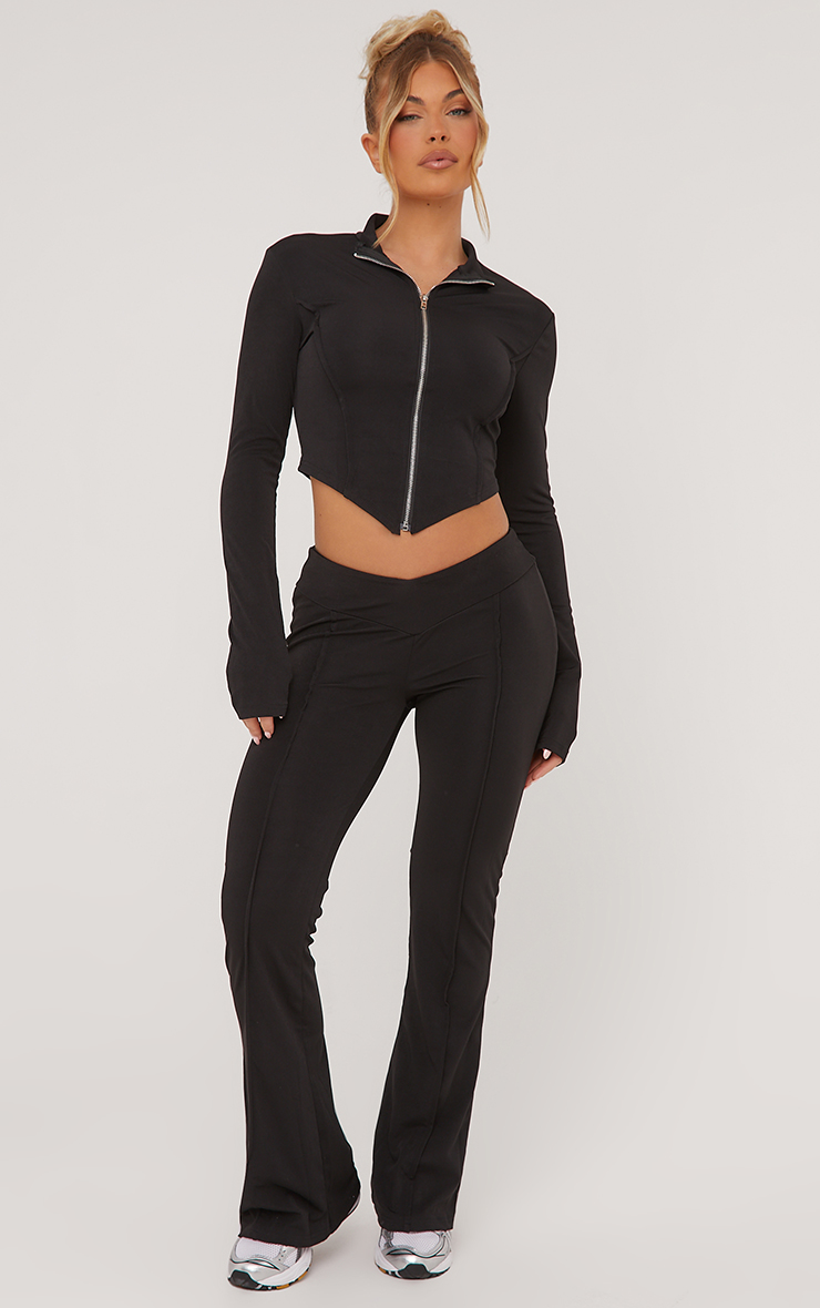 Zip Up Sculpt Detail Cropped Jacket And Dipped Waist Flared