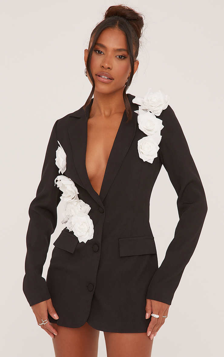Rose Detail Corsage Blazer Dress In Black | EGO Shoes