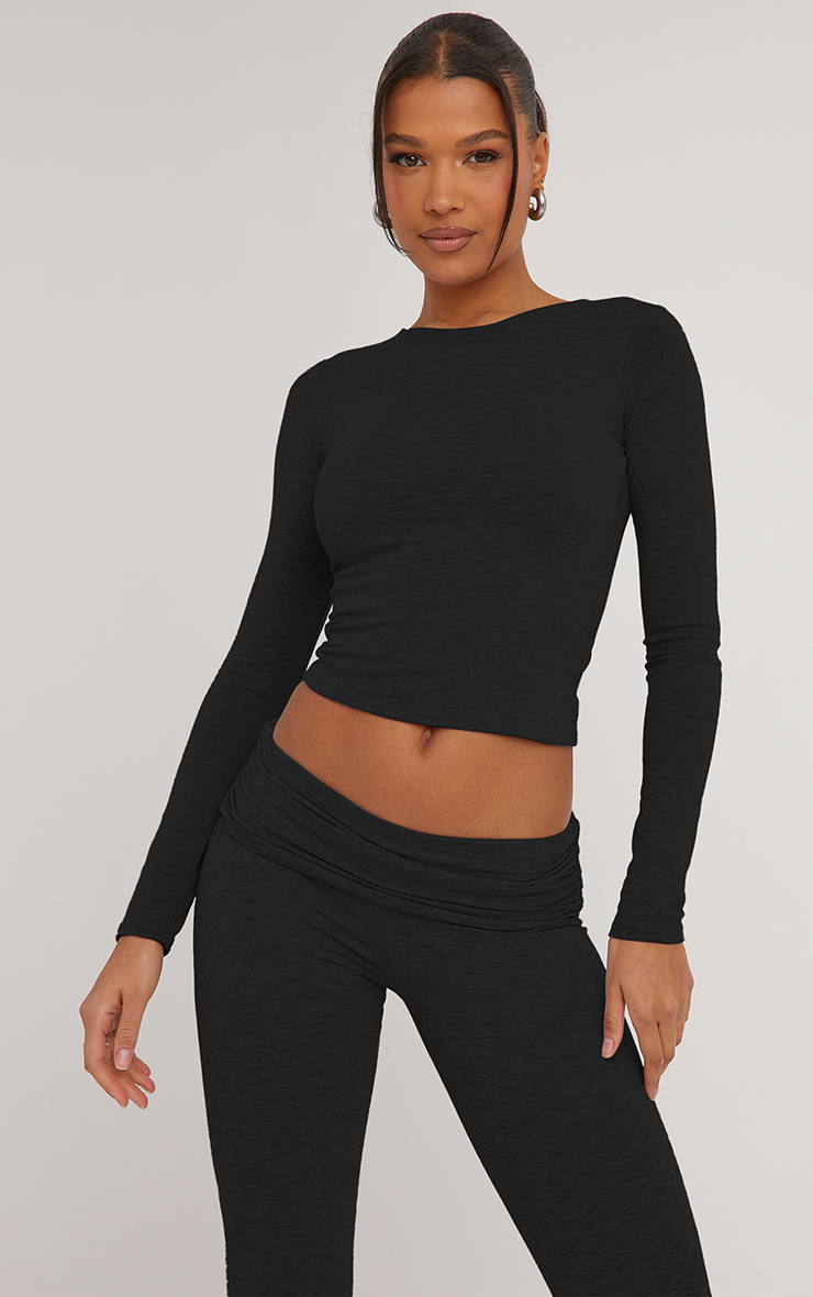 Long Sleeve Crew Neck Top In Black | EGO Shoes