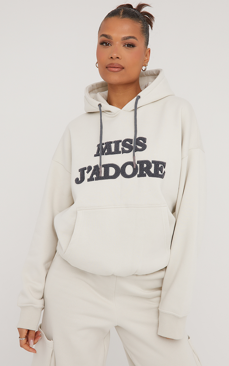 Oversized Miss J'Adore Slogan Print Hoodie In Cream | EGO US | EGO