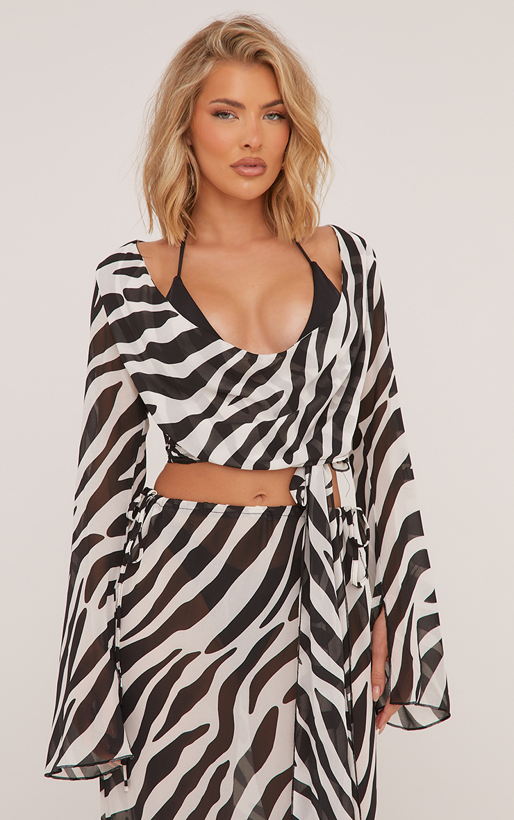 SAHARA／Art Print 2way Sleeve Top Belted Kingfisher Recycled Long Sleeve Crop Top – Kate