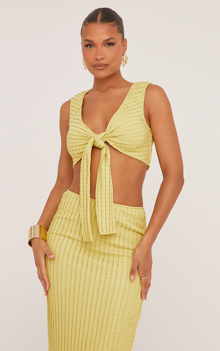 Sleeveless Tie Front Crop Top In Chartreuse Texture | EGO US | EGO