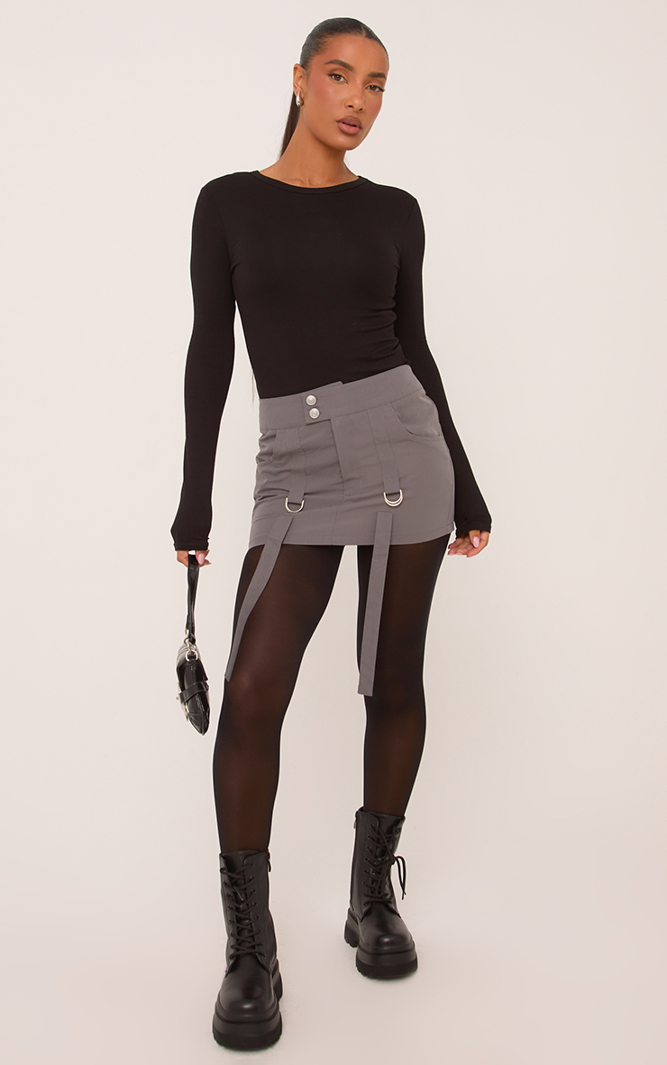 Low Rise Suspender Belt Detail Mini Bodycon Cargo Skirt In Grey
