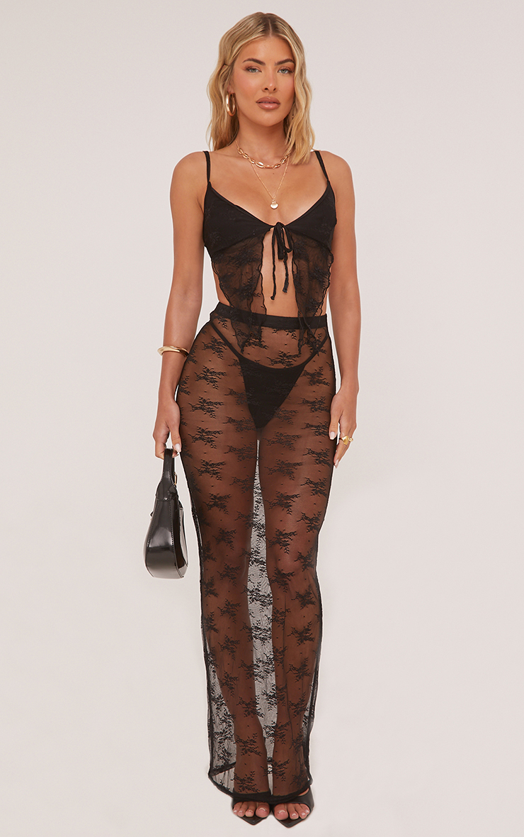 High Waist Maxi Skirt In Black Sheer Lace | EGO US | EGO