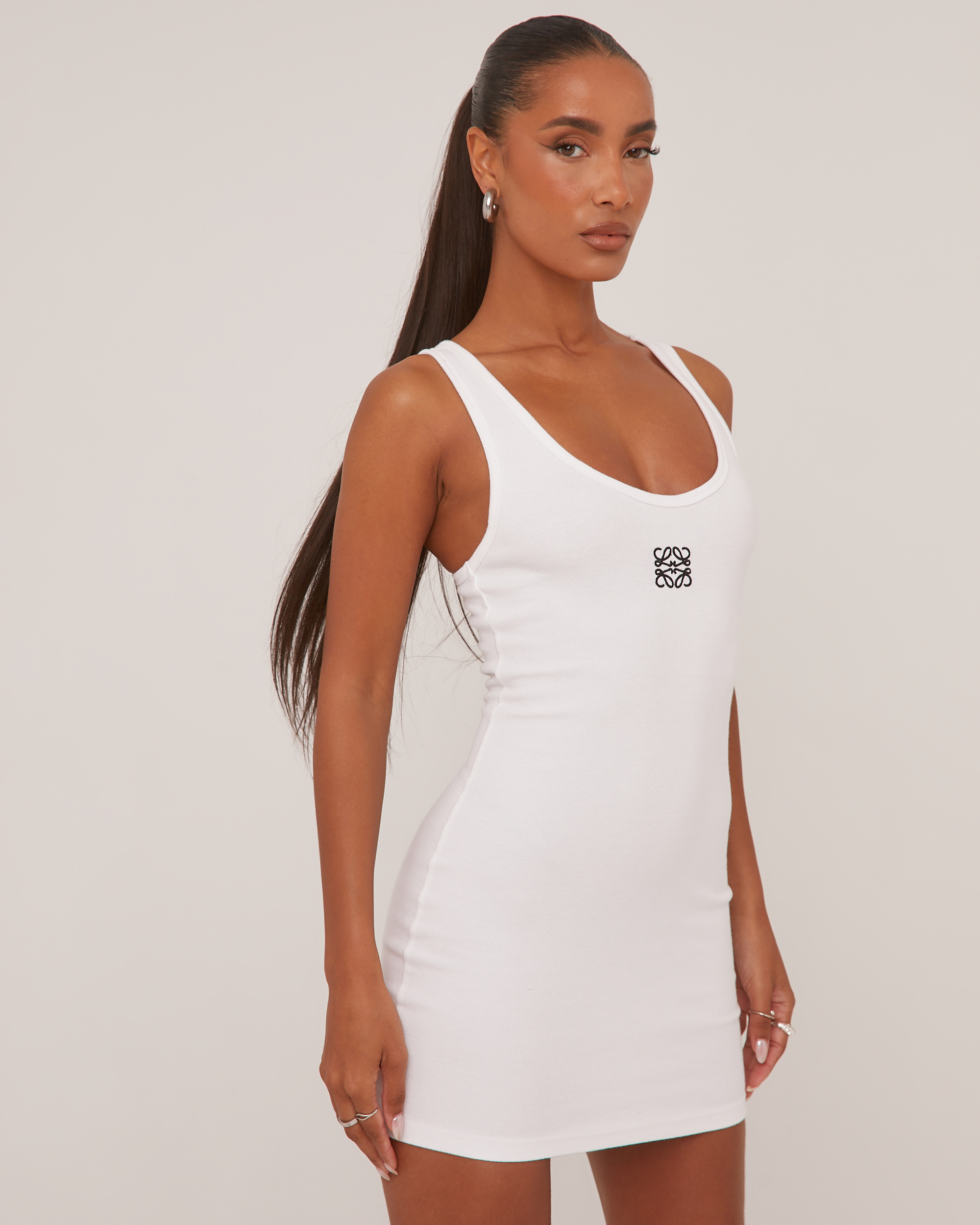 white tank dress bodycon Lixiuxyad Tank Top Camisole Women's Mini Dress Summer Tank Dress Ribbed Crew Neck Sleeveless Basic Bodycon Mini Dresses(White M), Size: Medium