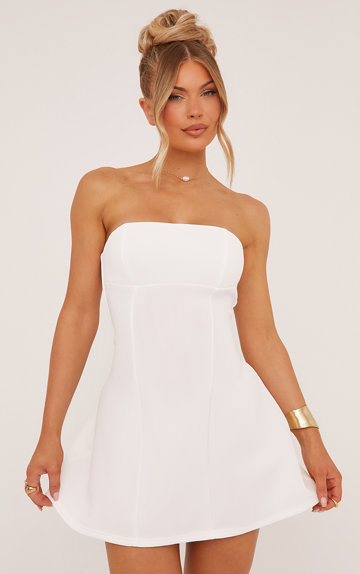 ☆Bandeau Wool-Blended Mini Dress /KIMHEKIM☆ Bandeau Tailored Mini Dress In White Woven | EGO Shoes