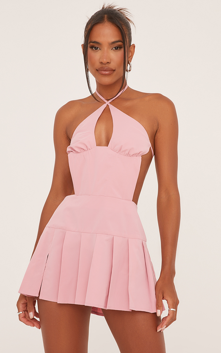 Analeigh One-Shoulder Keyhole Waist Mini Dress Pink