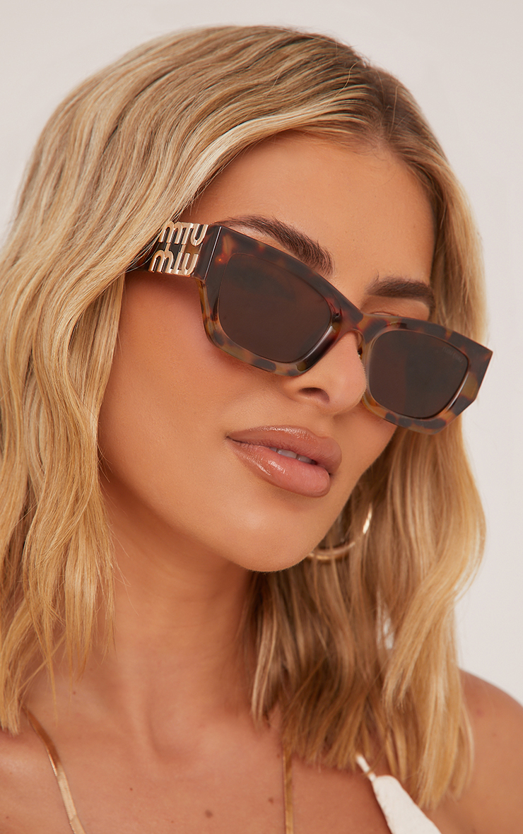Side Logo Detail Cateye Square Shape Sunglasses In Leopard