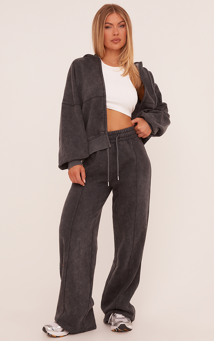 Tie Waist Straight Leg Slouchy Joggers In Washed Charcoal