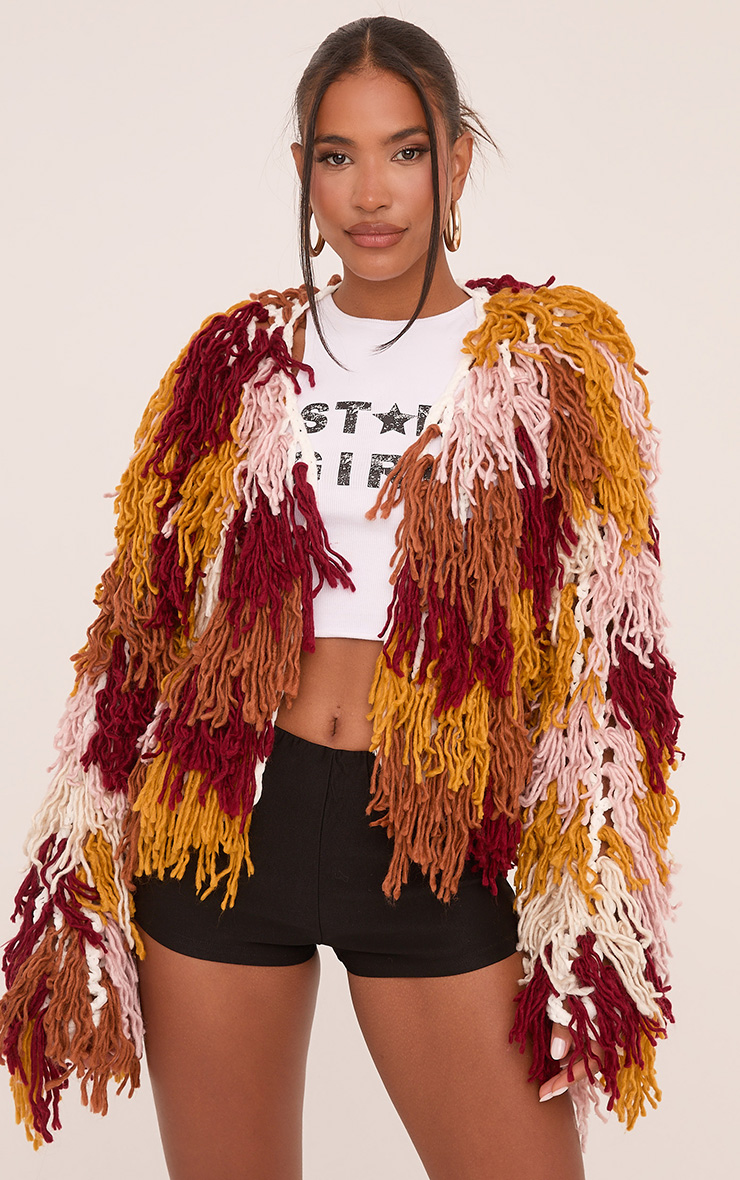 Shaggy Jacket In Multi Colour Knit | EGO Shoes