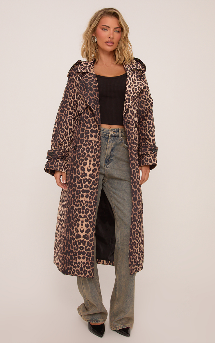 Tie Waist Trench Coat In Brown Leopard Print | EGO US | EGO
