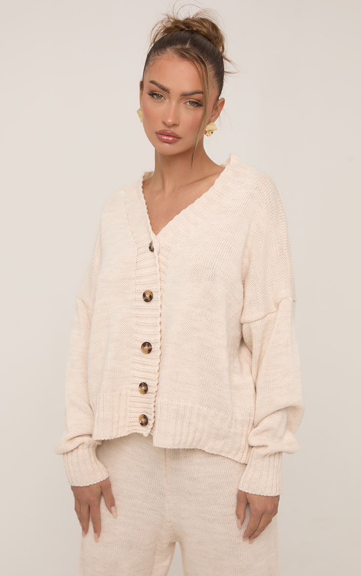 V Neck Oversized Button Up Cardigan In Cream Knit | EGO Shoes