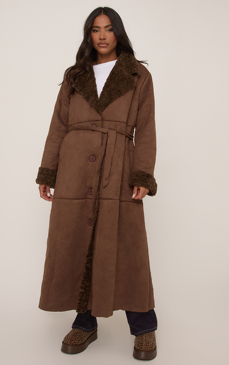THE TOE PÂTÉ COLOR LONG COAT Borg Lined Tie Waist Trench Coat In Chocolate Brown | EGO US | EGO