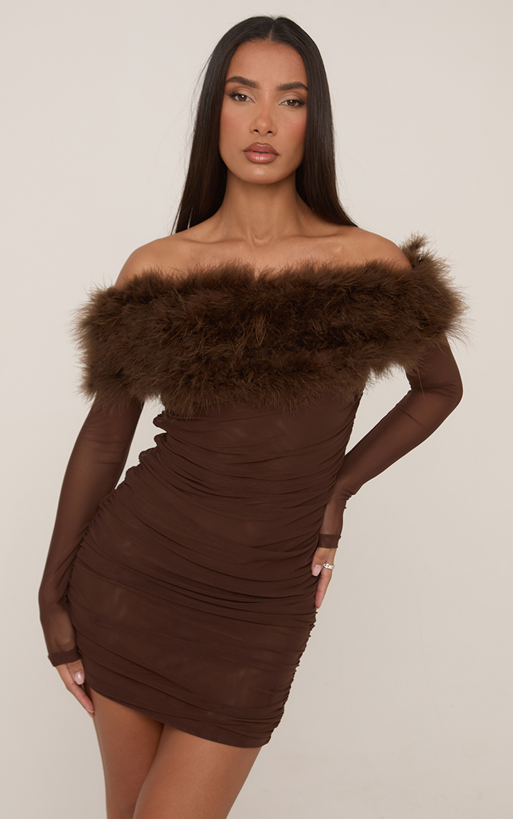 white christmas dresses Chocolate Ribbed Tie Side Ruched Bodycon Dress – AX Paris