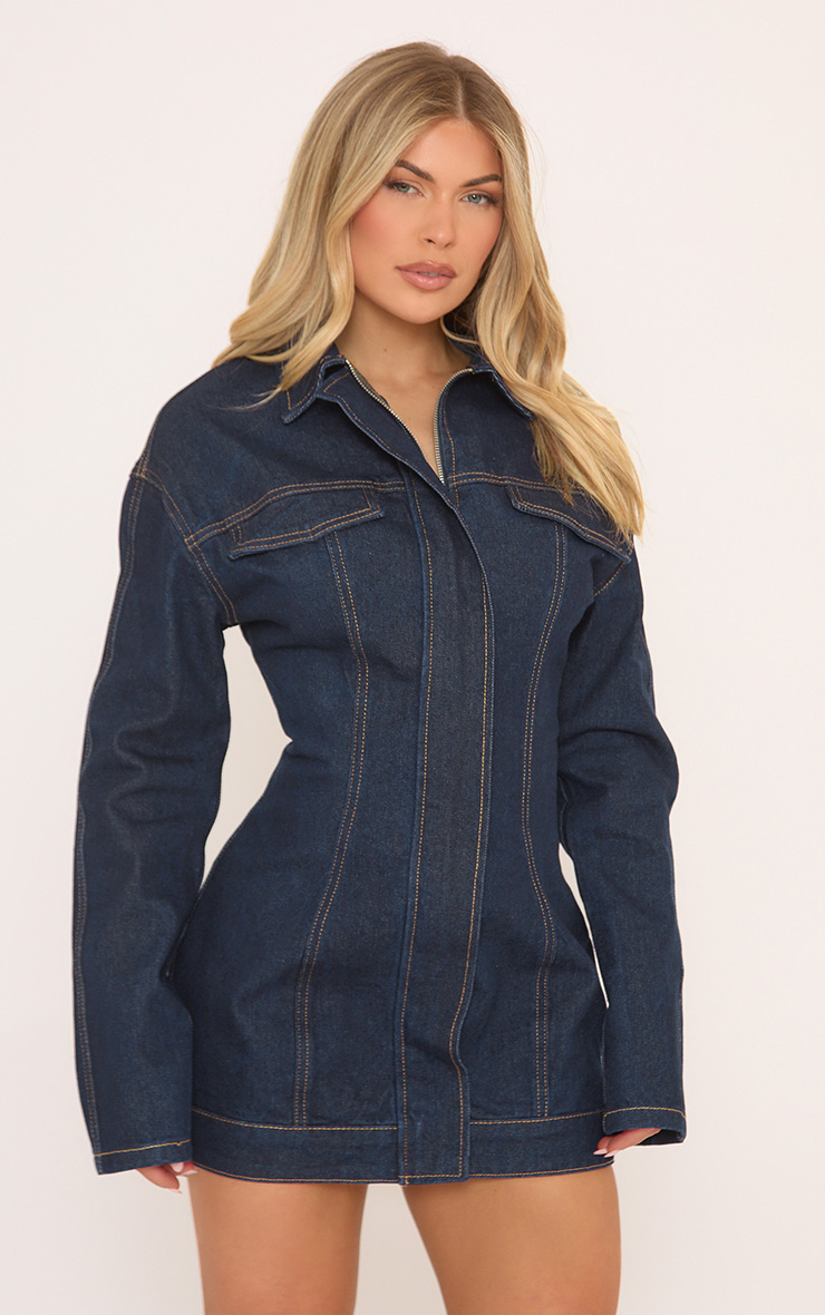 knee length dresses for ladies Phoenix Long Sleeve Mini Dress - Denim