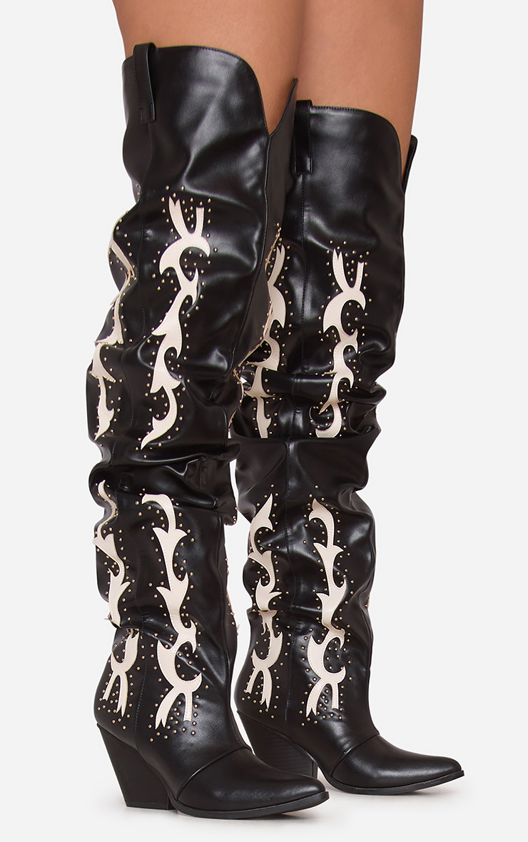 Sending-West White Embroidered Detail Pointed Toe Over The Knee Thigh ...