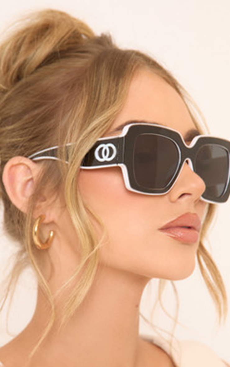 Side Logo Detail White Trim Oversized Sunglasses In Black | EGO US