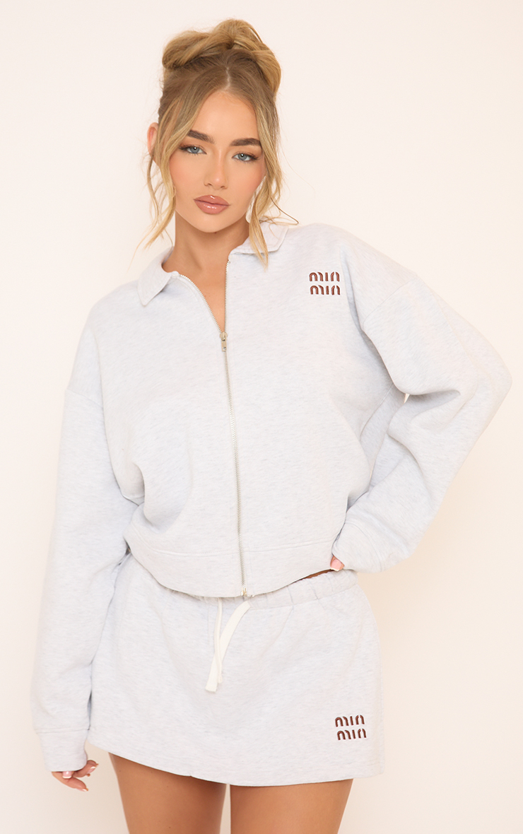 Long Sleeve 'Min Min' Detail Zip Up Front Collared Sweatshirt In