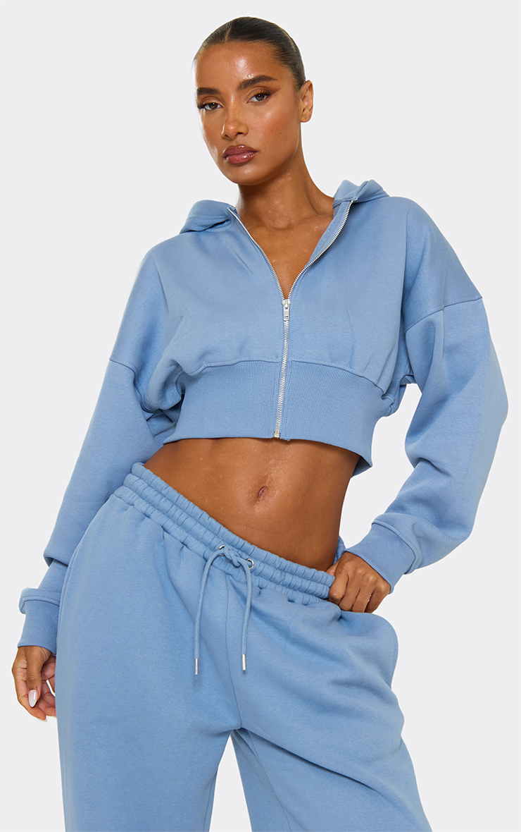 Zip Through Cropped Hoodie In Blue | EGO US | EGO