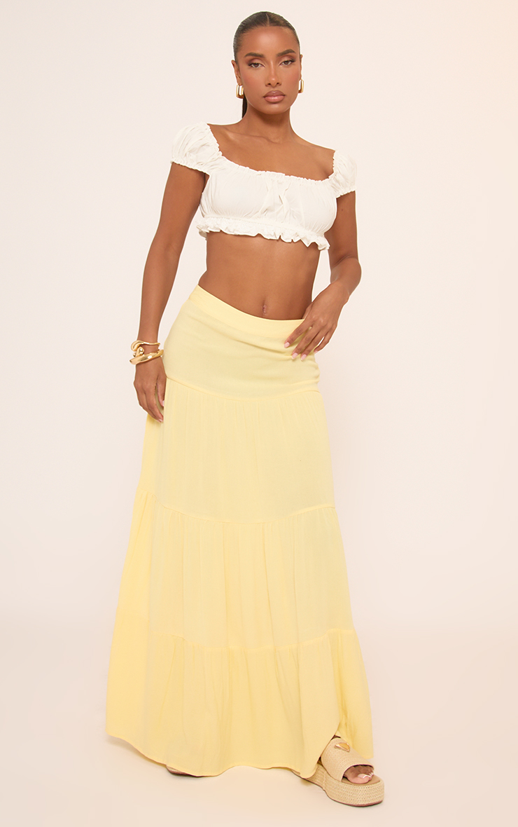 Mid Rise Tiered Maxi Skirt In Yellow Soft Woven | EGO US | EGO