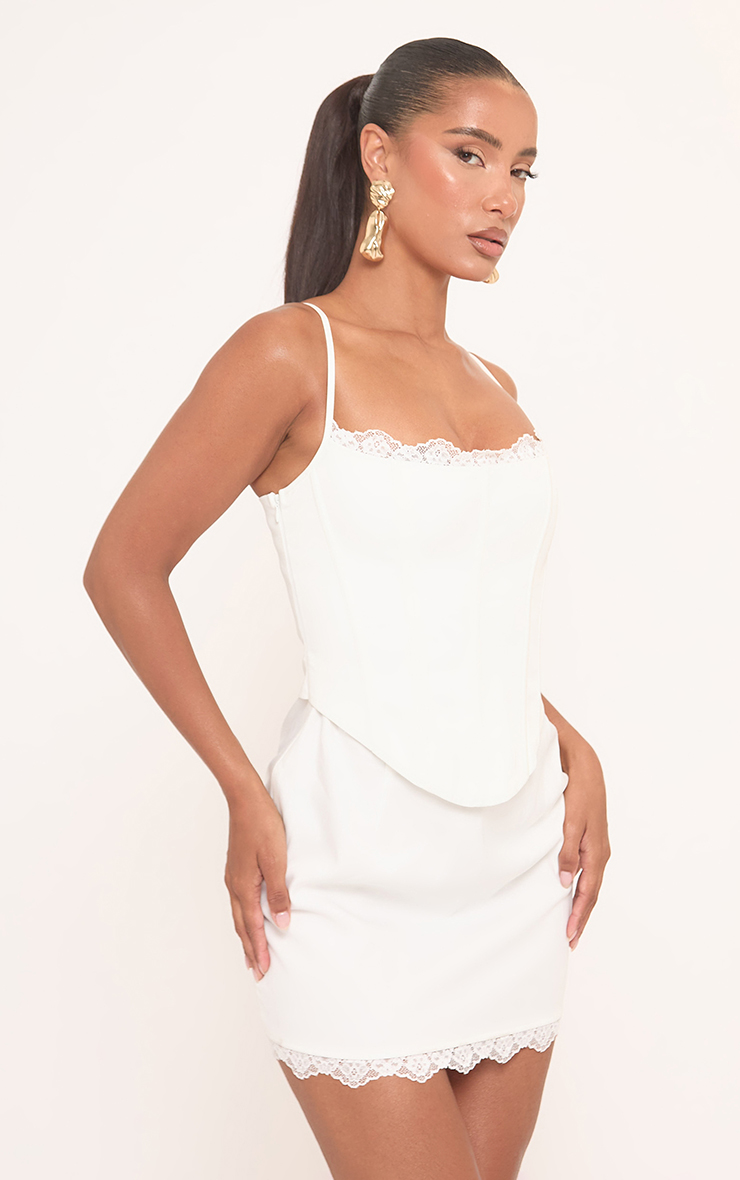 Lace Trim Corset Overlay Mini Dress In White